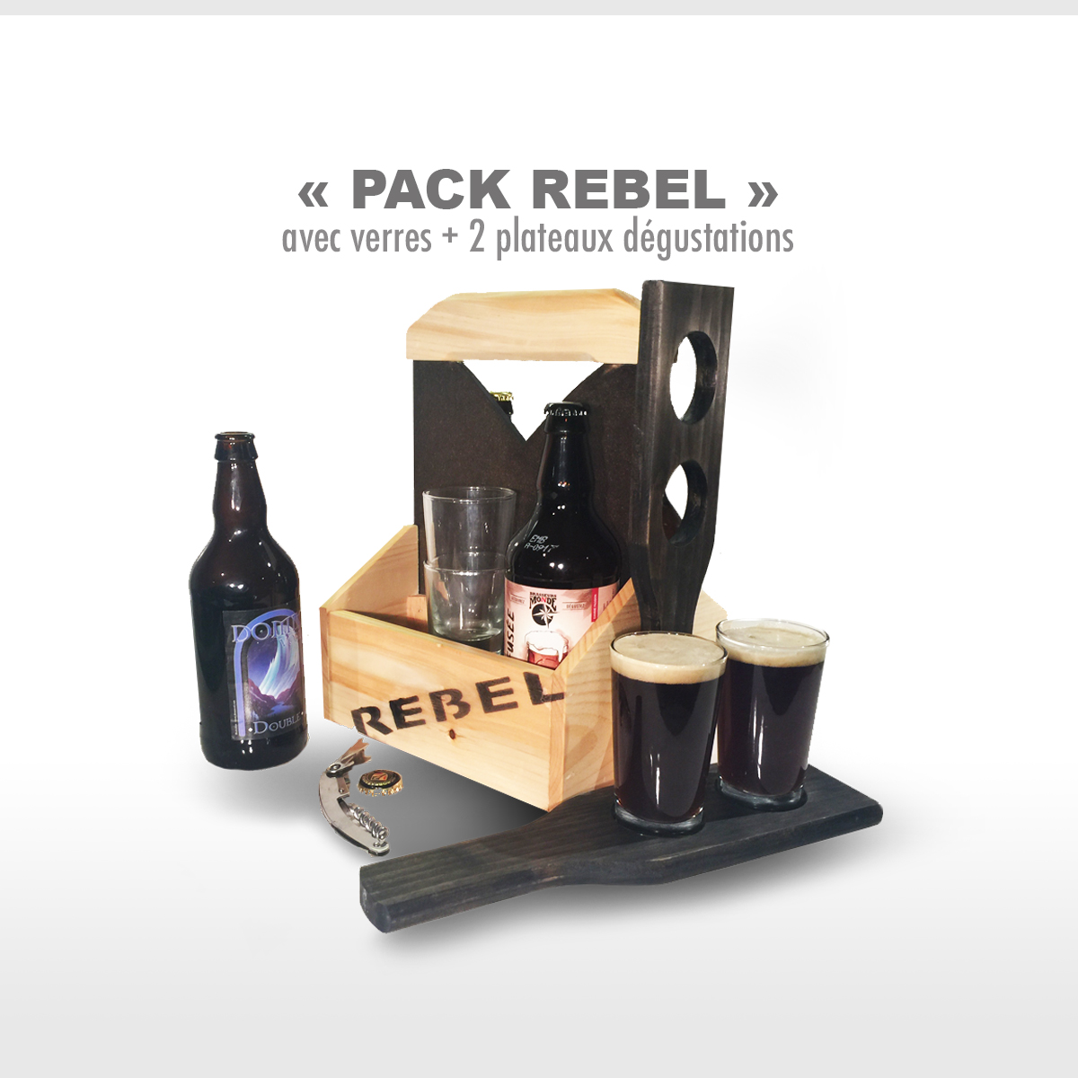 Caisse de bière + 2 plateaux (en bois) Idée Cadeau Québec