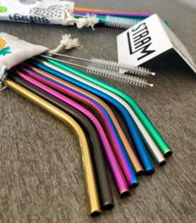 Ensemble : 8 pailles réutilisables + Sac + Brosses