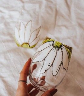 Duo de verres sans pieds – Fleurs blanches