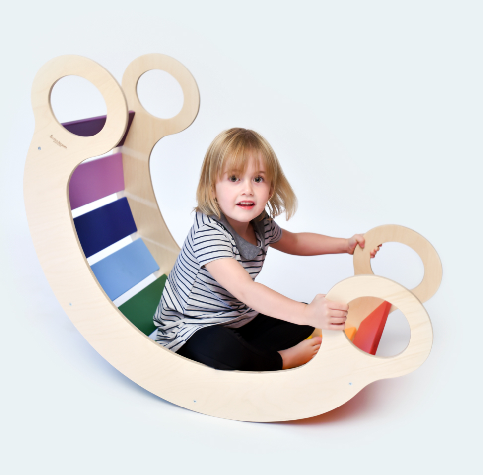 Bascule en bois multicolore pour enfants