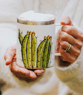 Tasse isolante en acier avec cactus