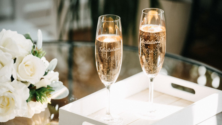 Paire De Flûtes à Champagne Mariage – Verres De Mariés Avec Or, Cristal Clair