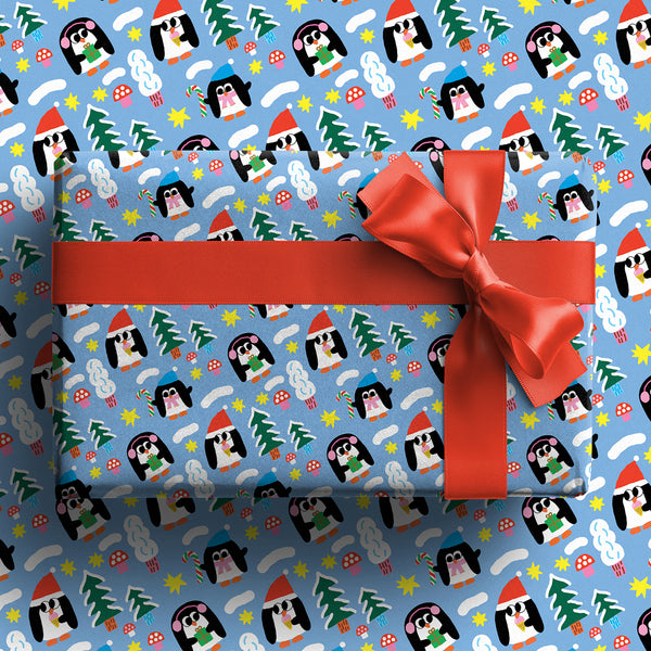 Papier d’emballage – Pingouins des fêtes