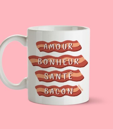 Tasse – Amour, bonheur, santé & bacon