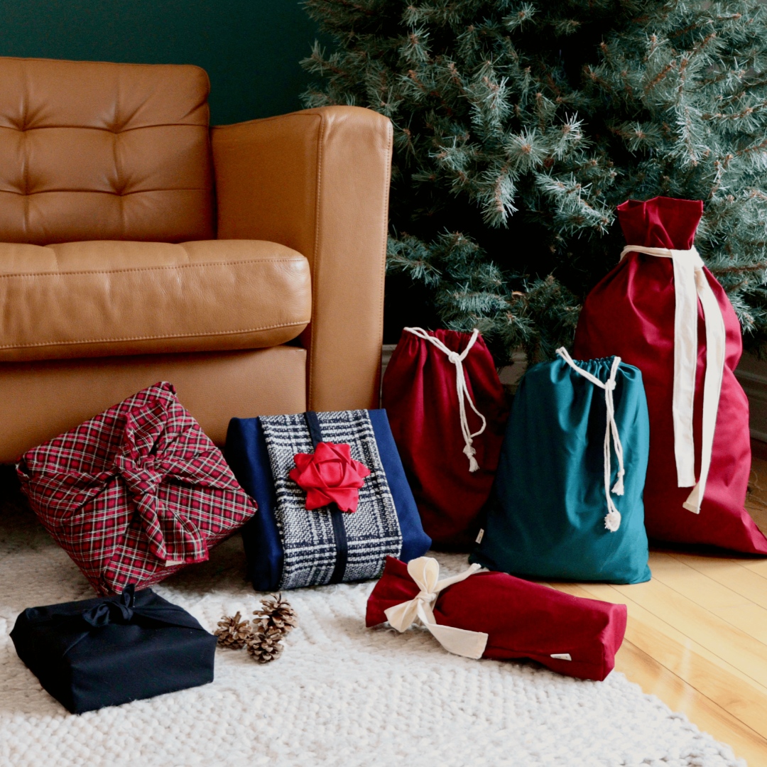 Sac cadeau Noël réutilisable sapin rouge