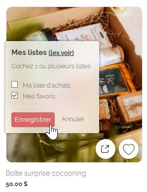 Enregistrer votre sélection pour vos listes de cadeaux