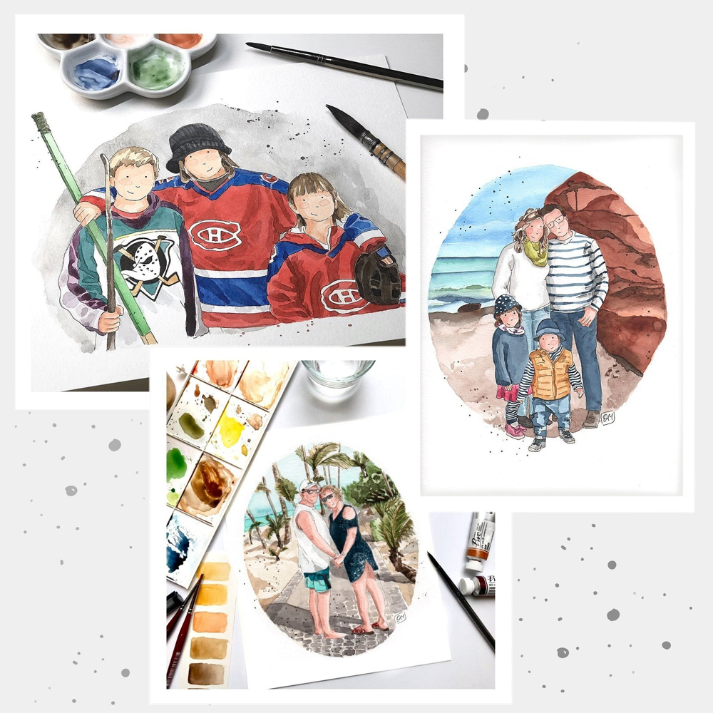 Portrait personnalisé à l'aquarelle