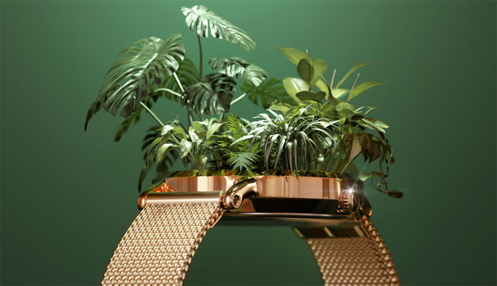 Montre solaire solios rainforest avec bracelet en maille or rose