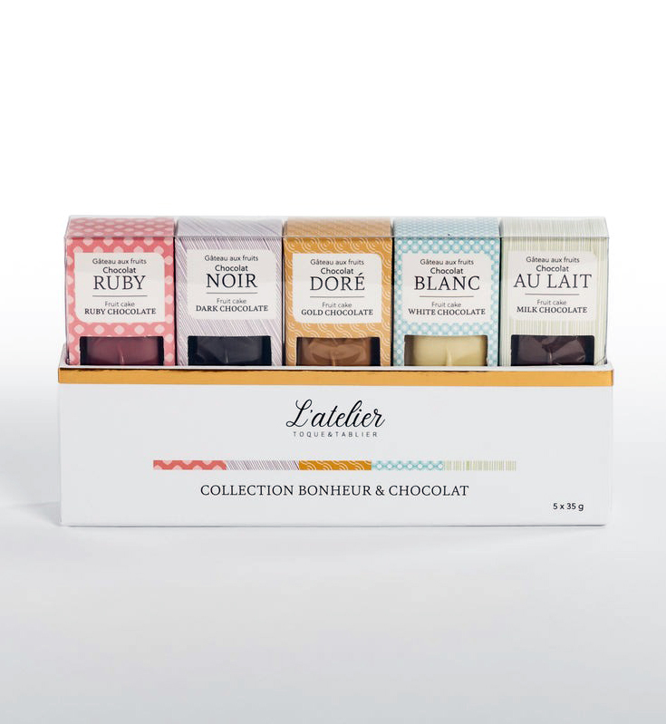 Collection de gâteaux aux fruits enrobés de chocolat