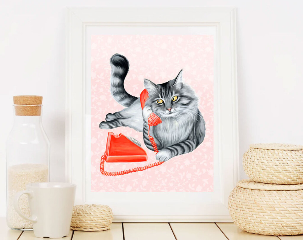 Affiche d'un chat au téléphone