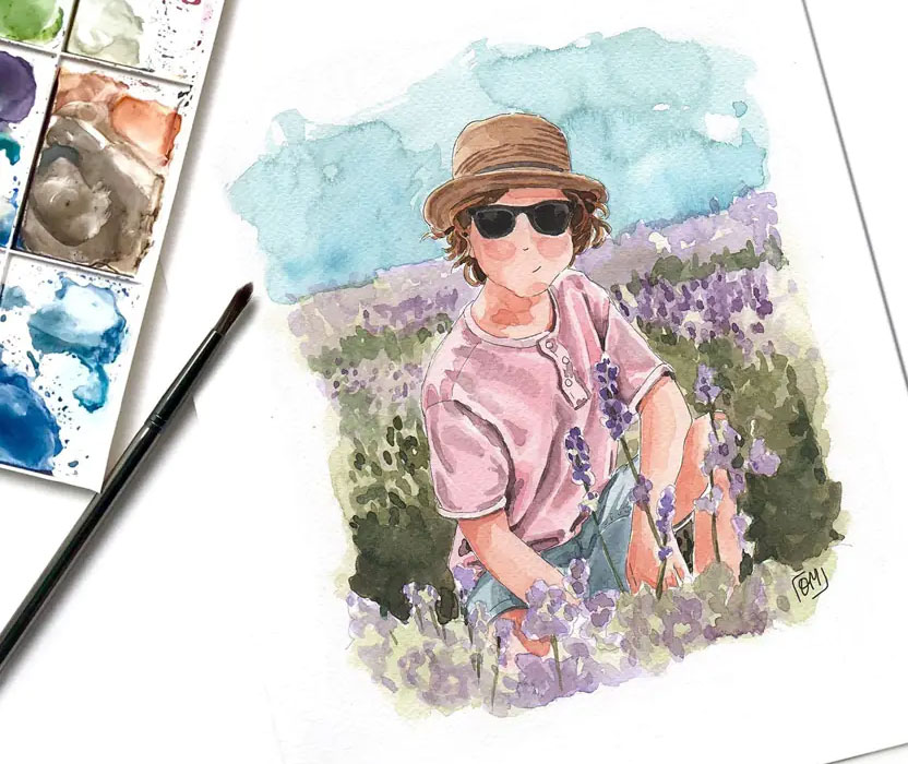 Portrait à l'aquarelle à offrir en cadeau à votre soeur