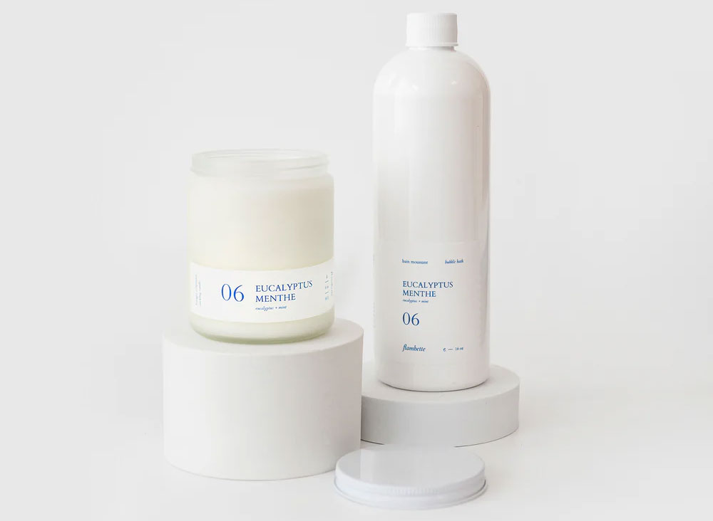 Duo de bain avec bain moussant et bougie menthe et eucalyptus