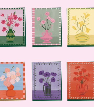 Ensemble de 6 cartes de souhaits illustrées (floral)