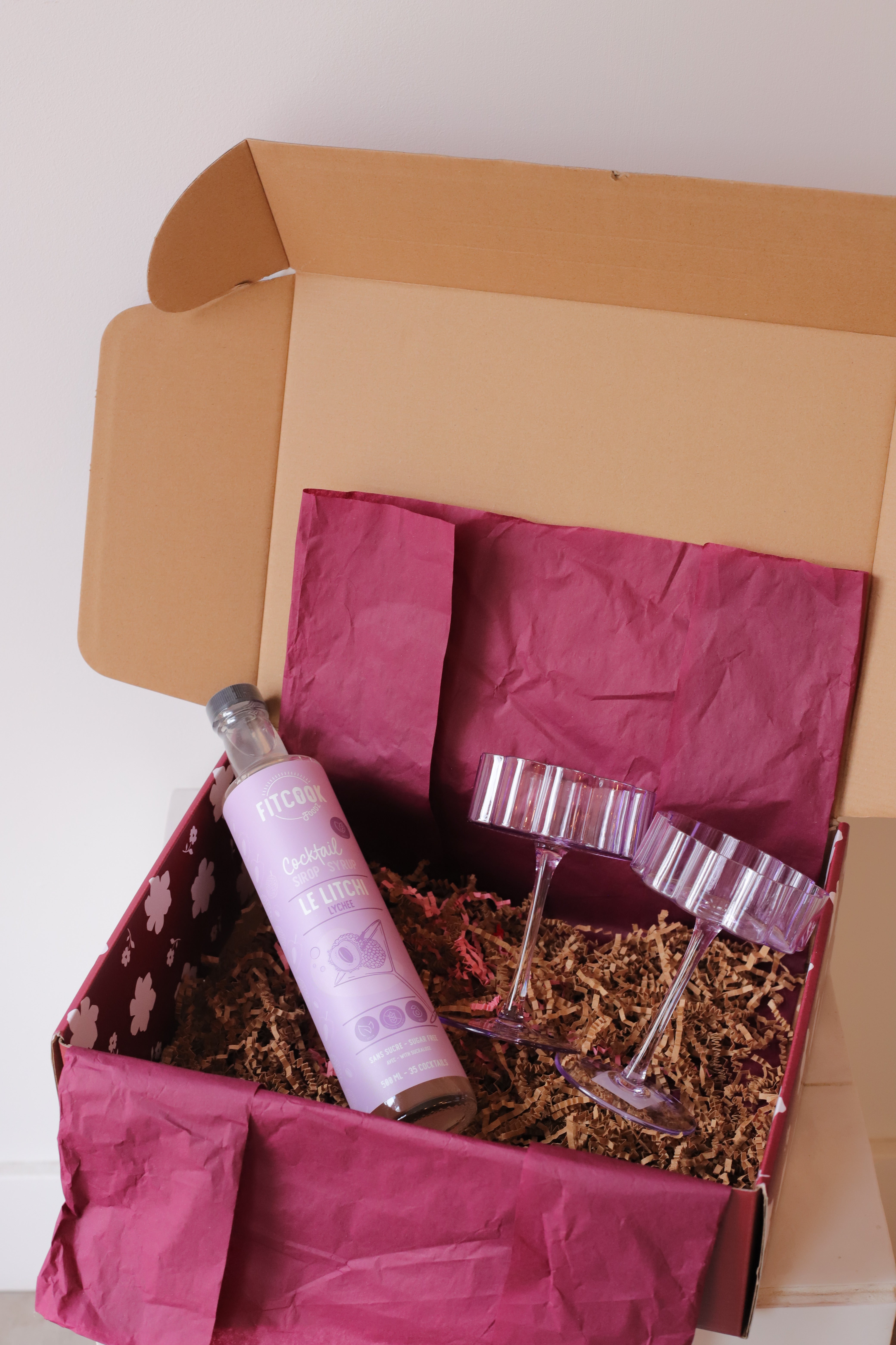 Coffret Cocktail Lilas : Verres Élégants & Sirop Litchi