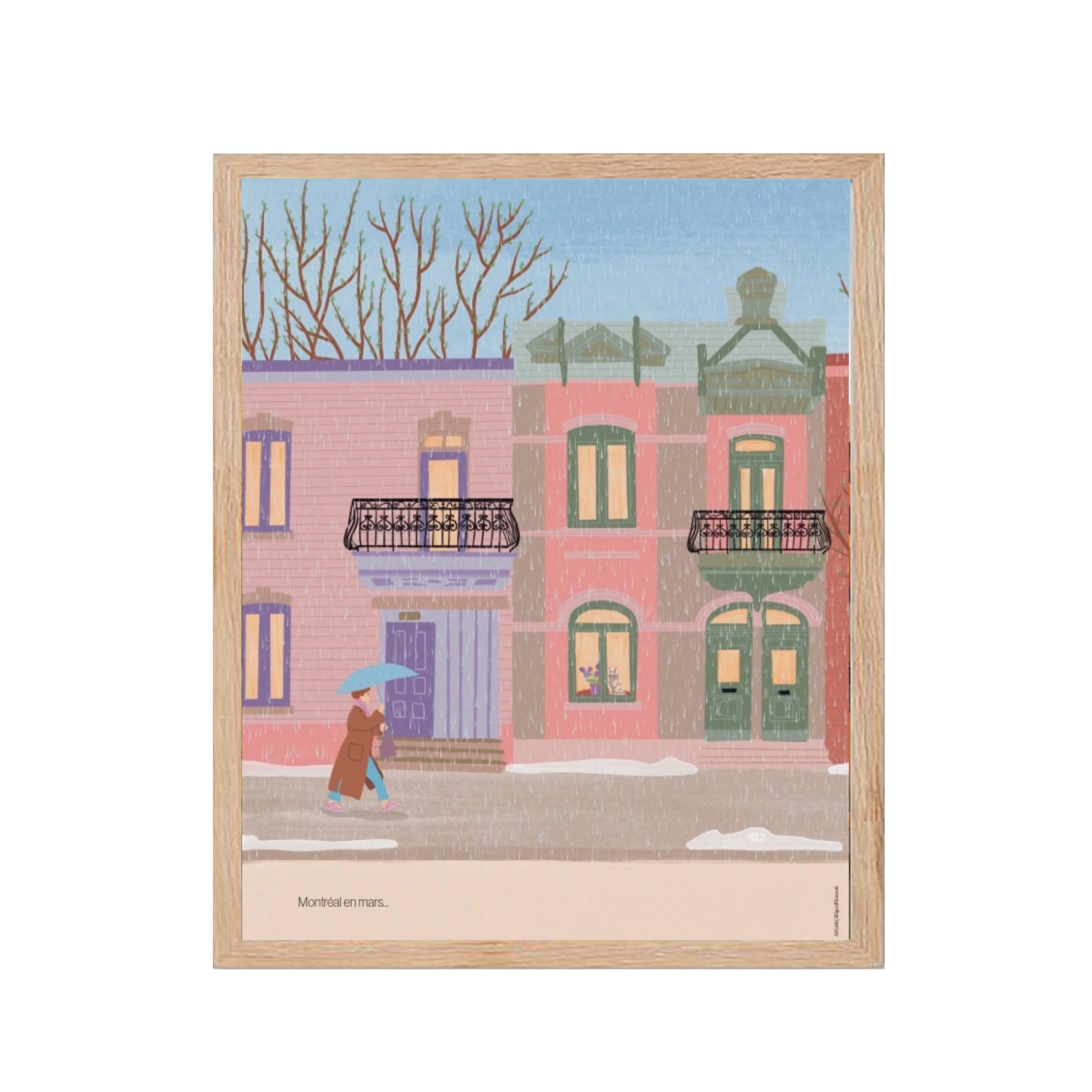 Affiche Illustrée Montréal en Mars – Déco Urbaine et Poétique