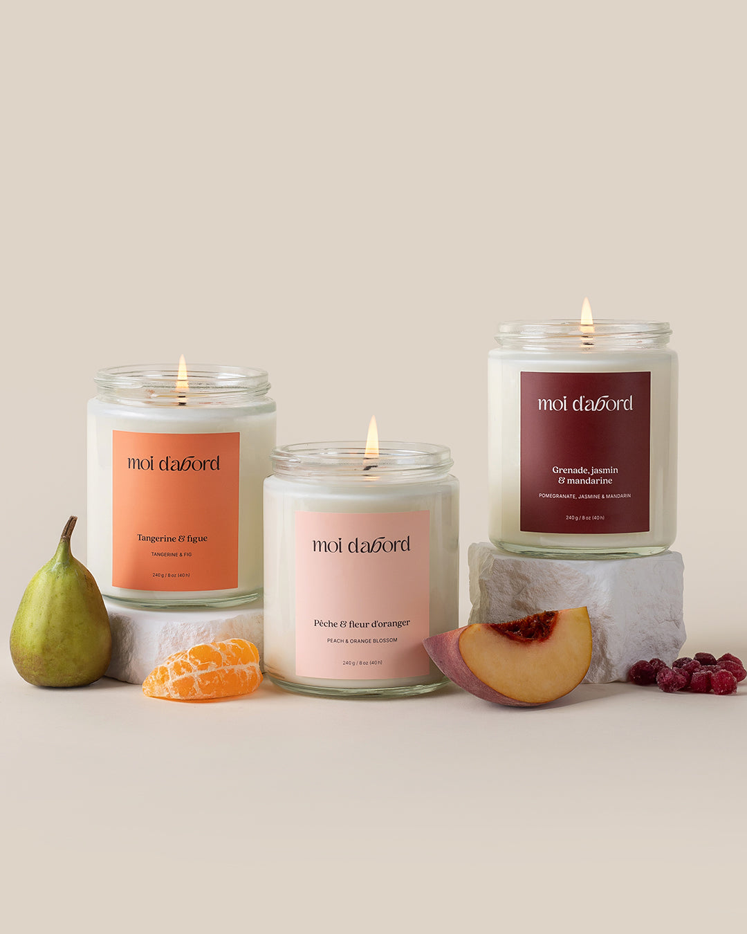 Trio de bougies de soja artisanales aux parfums fruités